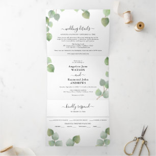 Eukalyptus-Grün und Gold klassische Hochzeit Dreifach Gefaltete Einladung