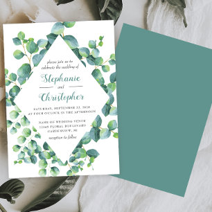 Eukalyptus-Grün-Wasserfarbe-Rhombus-Hochzeit Einladung