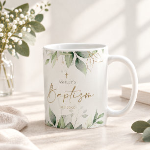 Eukalyptus Grün Wasserfarbe Taufe Kaffeetasse