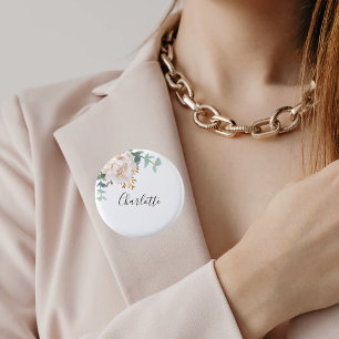 Eukalyptus Grün Weiß Floral Namensschild Button