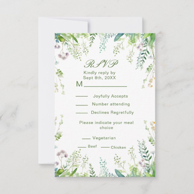 Eukalyptus Grüne Blätter Hochzeiten Details RSVP Karte (Vorderseite)