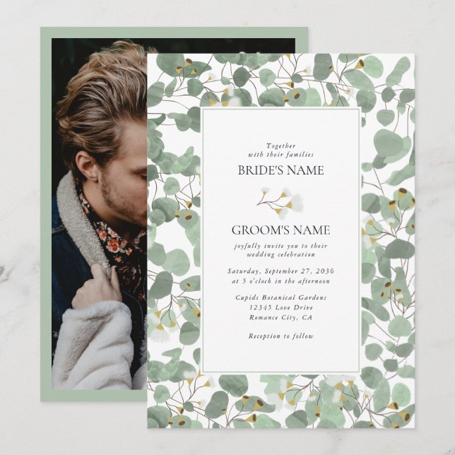 Eukalyptus Grüne Blüten Hochzeiten Einladung (Vorne/Hinten)