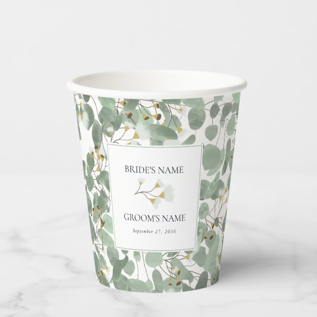Eukalyptus Grüne Blüten Hochzeiten Pappbecher (Vorderseite)