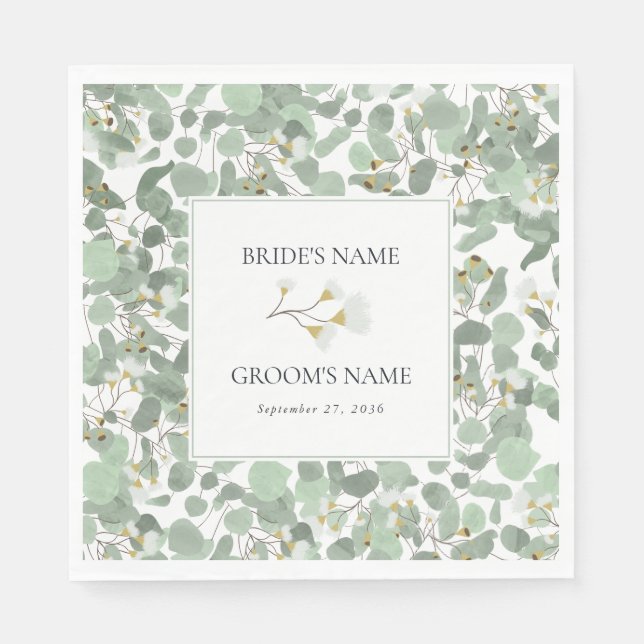 Eukalyptus Grüne Blüten Hochzeiten Serviette (Vorderseite)
