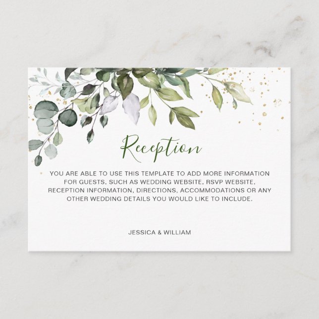 Eukalyptus-Grüne Hochzeitsempfang Begleitkarte (Vorderseite)
