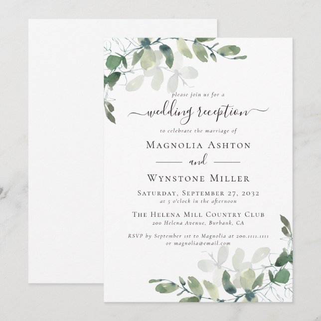 Eukalyptus-Grüne Hochzeitsempfang Einladung (Vorne/Hinten)