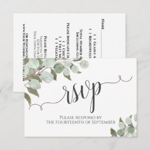 Eukalyptus & Grüne Wasserfarbe Rustikale Hochzeit RSVP Karte