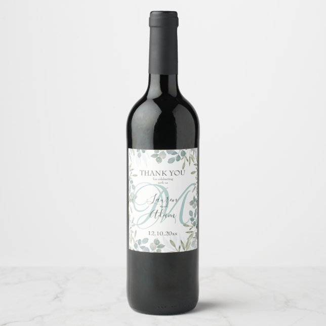 Eukalyptus Grüner Hochzeitwein Weinetikett (Vorderseite)