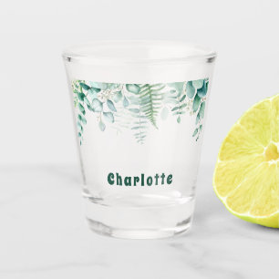 Eukalyptus grünes Blattwerk, grüne Bezeichnung Schnapsglas