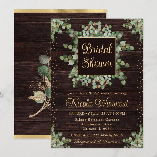 Eukalyptus-Grünes Brautparty Einladung (Vorne/Hinten)