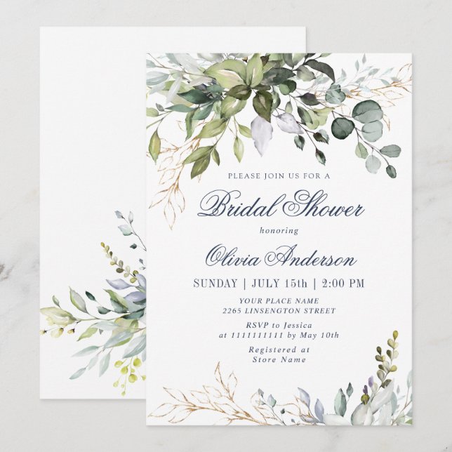 Eukalyptus-Grünes Brautparty Einladung (Vorne/Hinten)