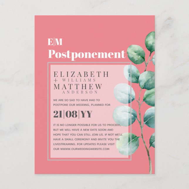 Eukalyptus-Grünpflanzen Aufschub Änderung der Plän Postkarte (Vorderseite)