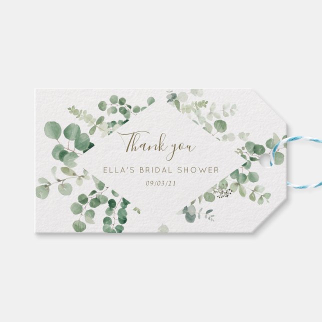 Eukalyptus-Grünrahmen Bridal Shiwer Geschenketiket Geschenkanhänger (Vorderseite (Horizontal))