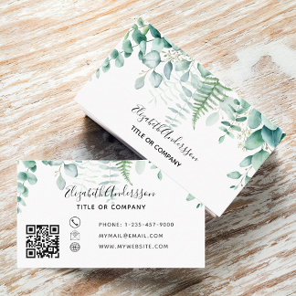 Eukalyptus-Grünwald-Farn - moderner QR-Code Visitenkarte
