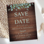 Eukalyptus-Grünwald Save the Date Postkarte<br><div class="desc">Save The Date! Verkünden Sie Ihre Hochzeit mit Freunden und Familie mit diesen rustikalen Holz und Eukalyptus-Blätter speichern Sie die Dattelkarten. Personalisieren Sie mit Namen, Hochzeitsdatum, Ort. Fügen Sie weitere Informationen auf der Rückseite hinzu. Diese einzigartige botanische Hochzeit im Grünen rette die Karten einen bleibenden Eindruck machen, Ihre Gäste werden...</div>