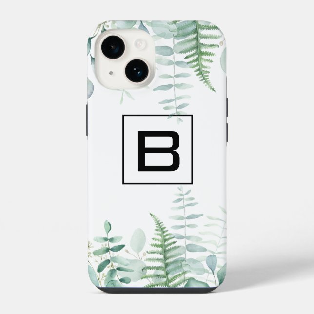 Eukalyptus-Grünwaldfarne Monogramm iPhone 14 Hülle (Rückseite)