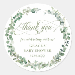 Eukalyptus-Grünzeug-Baby-Shower-Dankeschön-Geschen Runder Aufkleber