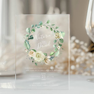 Eukalyptus Grünzeug Blätter Elegante Florale Hochz Acryleinladungen