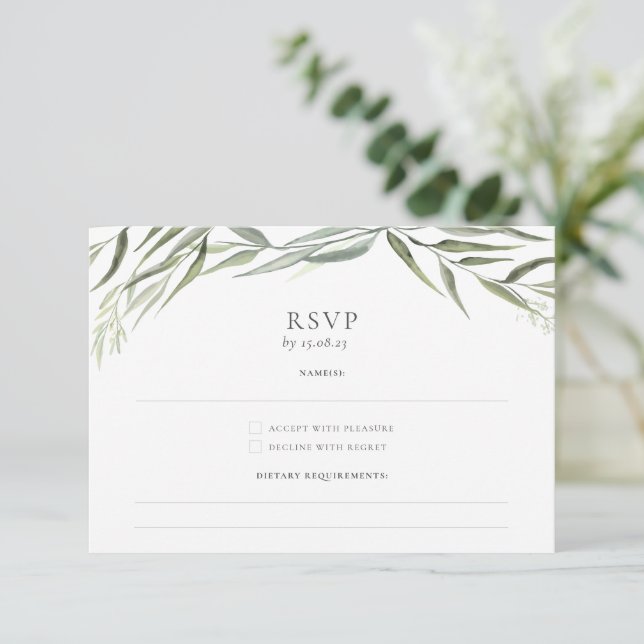 Eukalyptus Gum Blätter Grüne Hochzeit RSVP Karte (Stehend Vorderseite)