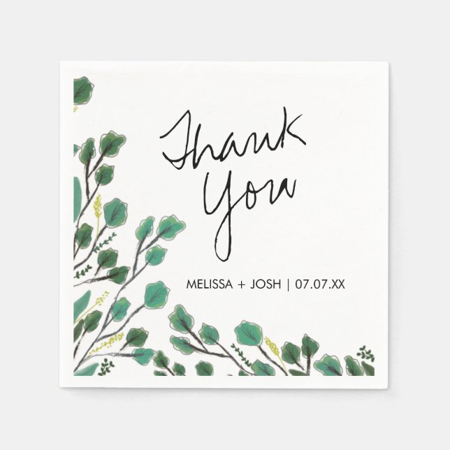 Eukalyptus Hand Drawn Leaf Vielen Dank Serviette (Vorderseite)