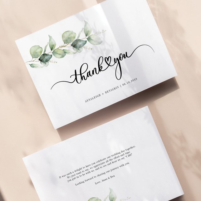 Eukalyptus Hand Lettered Wedding Danke Mitteilungskarte (Von Creator hochgeladen)