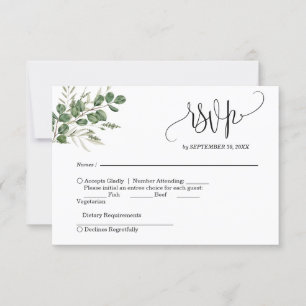 Eukalyptus-Handschriftliche Hochzeits-RSVP RSVP Karte