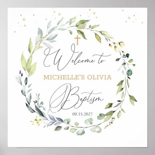 Eukalyptus Herbal Cross Baby Baptisposter Poster (Vorne)