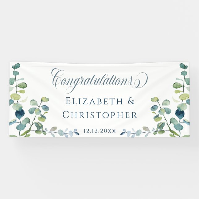 Eukalyptus Herzlichen Glückwunsch Empfang Hochzeit Banner (Horizontal)