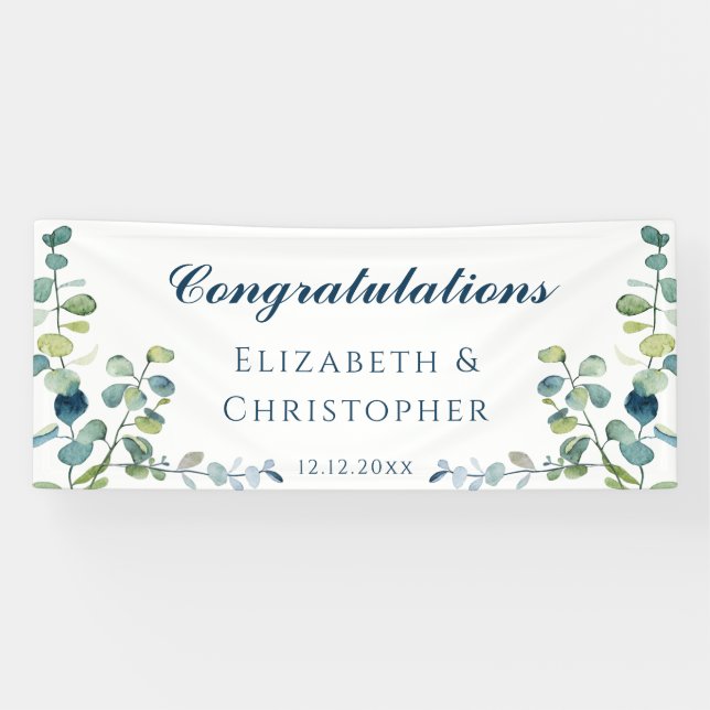Eukalyptus Herzlichen Glückwunsch Hochzeitsempfang Banner (Horizontal)