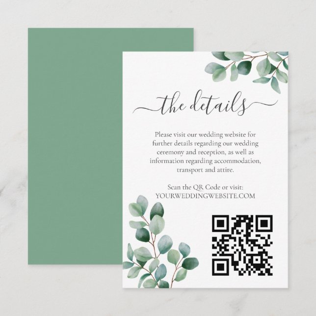 Eukalyptus-Hochzeit Begleitkarte (Vorne/Hinten)