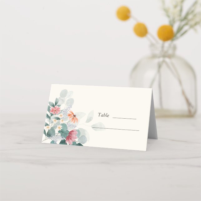 Eukalyptus-Hochzeit der Eleganten Wildblume Platzkarte (Vorderseite)