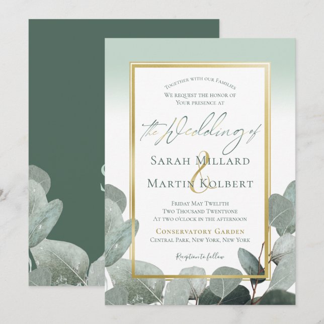 Eukalyptus Hochzeit dustig blauer Hochzeit Einladung (Vorne/Hinten)