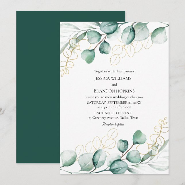 Eukalyptus-Hochzeit Einladung (Vorne/Hinten)