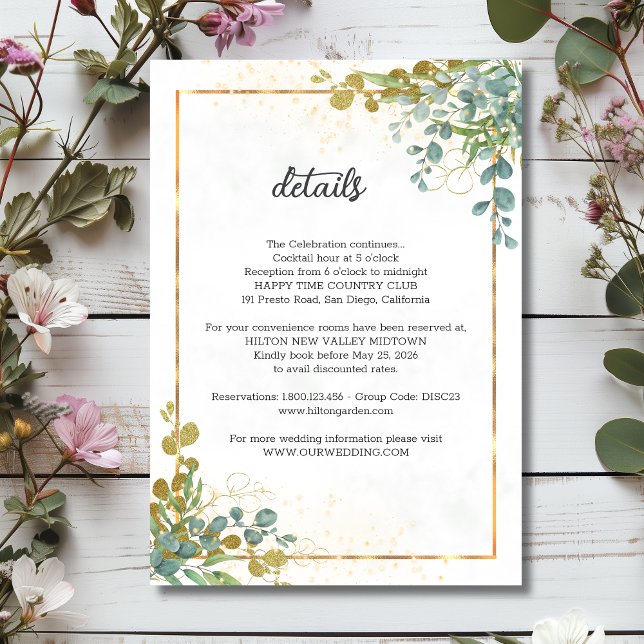 Eukalyptus-Hochzeit in Grün und Gold Begleitkarte (Von Creator hochgeladen)