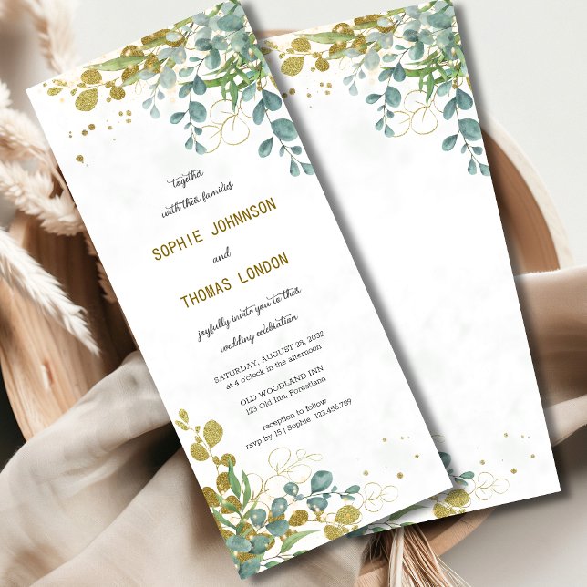 Eukalyptus-Hochzeit in Grün und Gold Einladung (Von Creator hochgeladen)