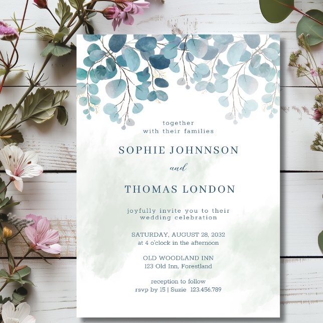 Eukalyptus-Hochzeit in mattem Grün Einladung (Von Creator hochgeladen)