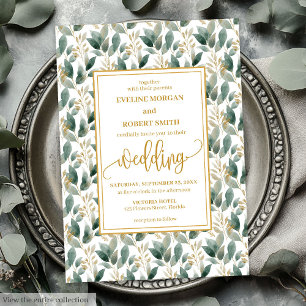 Eukalyptus-Hochzeit in tiefgrünem Gold: Elegant Einladung