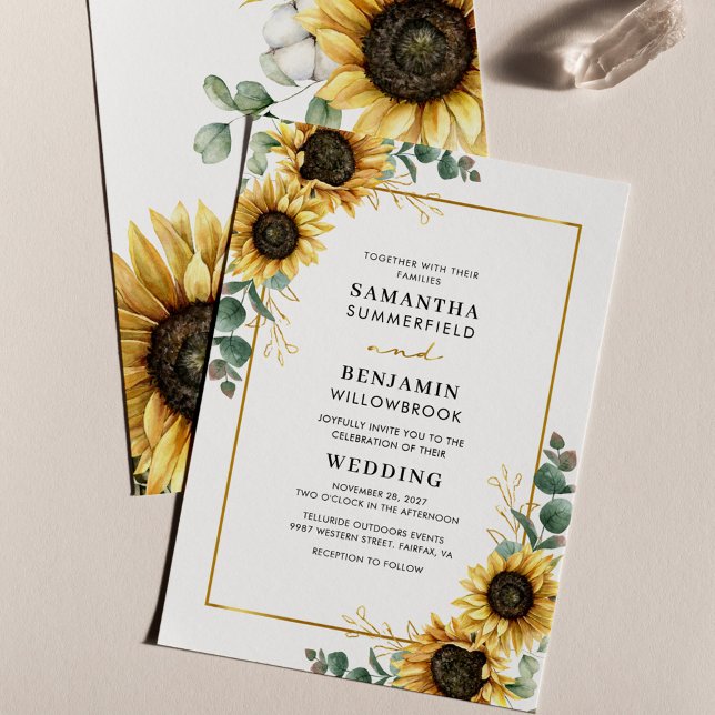 Eukalyptus-Hochzeit mit Sonnenblumen Einladung (Sunflower Eucalyptus Greenery Wedding Invitation)