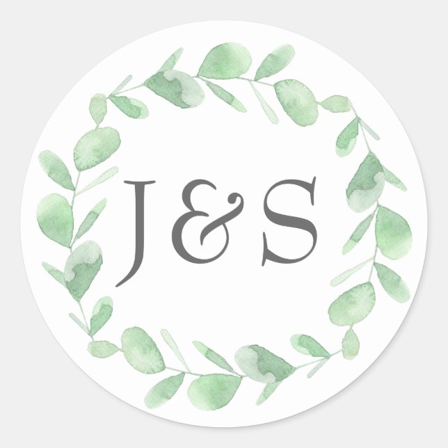 Eukalyptus Hochzeit personalisierte Erstkleber Runder Aufkleber (Vorderseite)