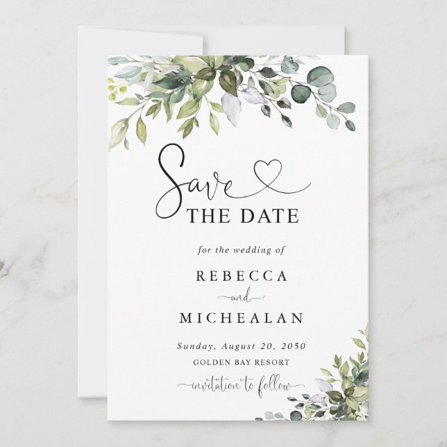 Eukalyptus-Hochzeit Save The Date Einladung (Vorderseite)
