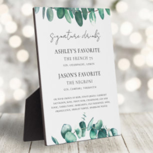 Eukalyptus-Hochzeit Signature-Drinks-Schild, Cockt Fotoplatte