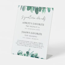 Eukalyptus-Hochzeit-Signature-Drinks-Schild, Cockt