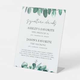 Eukalyptus-Hochzeit-Signature-Drinks-Schild, Cockt Sockelschild