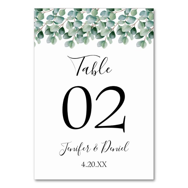 Eukalyptus-Hochzeit Tischnummer (Vorderseite)