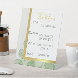 Eukalyptus-Hochzeitmenü für Grüne und Gold Sockelschild