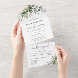 Eukalyptus-Hochzeitseinladung in einem All In One Einladung