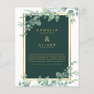 Eukalyptus-Hochzeitseinladungen Smaragdgrün Gold Flyer