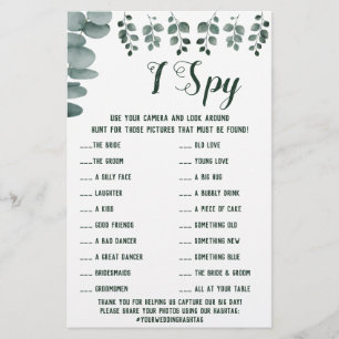 Eukalyptus-Hochzeitsempfang I Spy Spielkarte Flyer