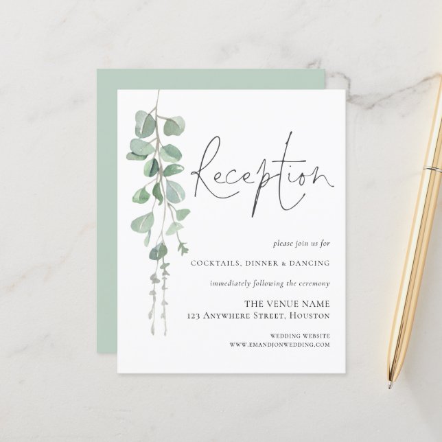 Eukalyptus-Hochzeitsempfangsbuchung (Vorderseite/Rückseite Beispiel)