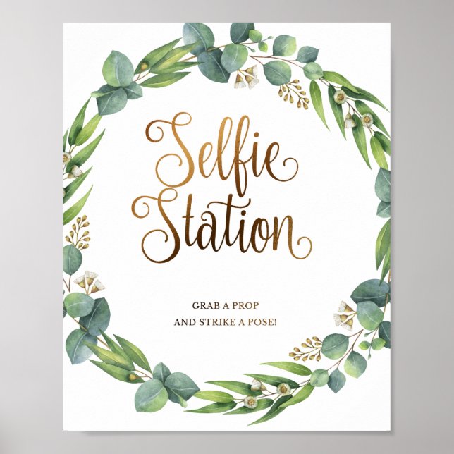 Eukalyptus-Hochzeitshilfsschild für selfie Foto Poster (Vorne)